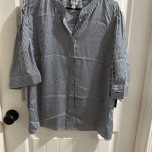 Worthington Men's Navy and White Striped Shirt
